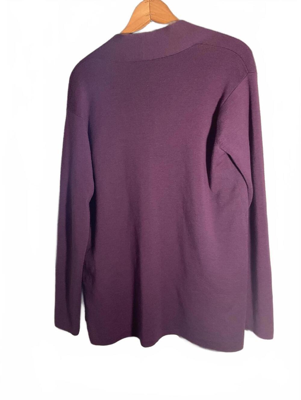 Eileen Fisher Purple Open Front Merino Wool Cardigan Sweater - Women's Large - Picture 7 of 8